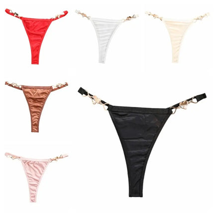 Sweet Low Waist Satin Silk Panties Cotton Crotch Heart Buckle Satin Underpants Briefs Lingerie Thin Belt Thong Gifts