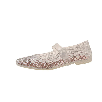 French hollow sandals for women's summer fashion with a single buckle and breathable flat bottom crystal sole