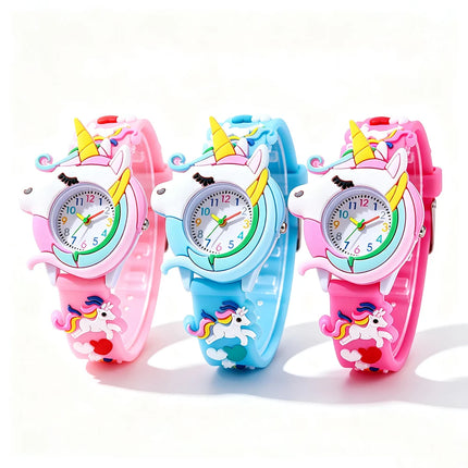 New 3D Cartoon Unicorn Children Watches For Girls Cute Pink Blue Kids Boys Watch School Student Gifts Quartz Clock
