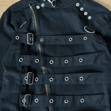 Mens Jacket Dark Streetwear Strap Cargo Coat Harajuku Unisex Cropped Fit Metal Buckle Stand Collar Fashion Trend Arrival Coat