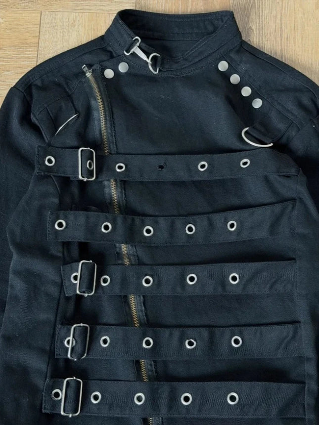 Chaqueta para Hombre Abrigo Cargo de Calle Oscura con Correa Estilo Harajuku Unisex Ajuste Crop Hebilla Metálica Cuello Alto Tendencia de Moda Recién Llegado Abrigo