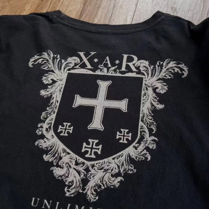 Y2K New Vintage Gothic Skull Wing Printed Long Sleeve Street Trend Pure Cotton Top Men Hip Hop Gothic Harajuku Oversize T-shirt