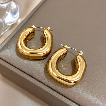 Chunky Chubby Stainless Steel Earrings for Women Simple Fashion Punk Gold Plated U-Shaped Hoop Earrings Waterproof Jewelry