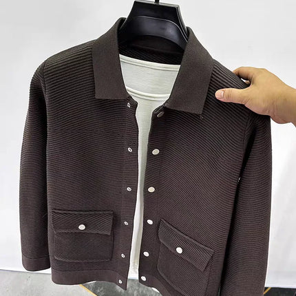 High quality luxury lapel cardigan jacket men autumn new trend Korean casual solid color single breasted knitted sweater coat