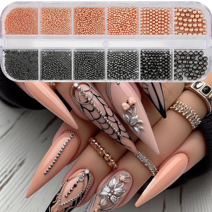 1 Box Half Round Flatback Nail Rhinestones Multi Size Gold& Silver Metal Pearls Caviar Nail Art Decorations Flat Back Gold Beads