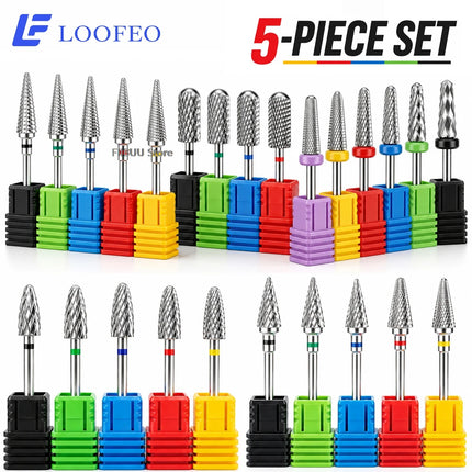5pcs Stainless Steel Nail Drill Bit for Gel Removal Cuticle Burr Bits Milling Cutter For Manicure Pedicure Nail E-File Bit Set