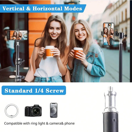 1pc 63-inch With Foldable Tripod & Phone Holder Clip 160.02 Cm Multifunctional Tripod, Tripod For Phone And Camera