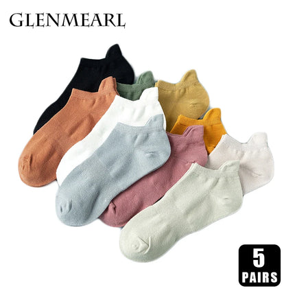 5 Pairs Women Cotton Socks Short Crew Ankle High Quality Breathable Summer Compression Casual Fashion Low-Cut Sock for Female