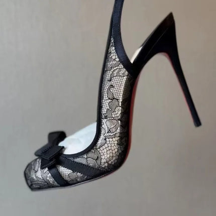 Spring And Summer New Pointed Shallow Lace Mesh Breathable Shoes Thin High-Heeled Banquet Dress Women'S Shoe