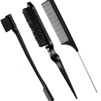 3pcs styling comb set with triple tear hair brush mouse tail comb edge brush,salon hair styling tool Special for real hair wigs