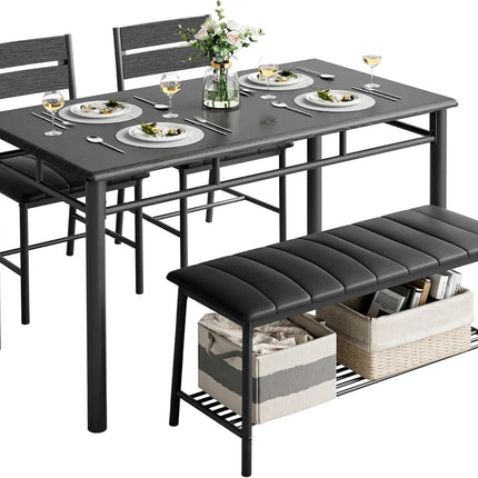 IRONCK Dining Table Set for 4, Kitchen Table with Upholstered Bench and 2 Chairs, Kitchen Table and Chairs Set for Small Space