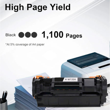 W135A black toner cartridge yields about 1,100 pages