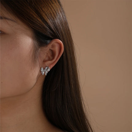 Classic Sweet Cute Bowknot Crystal Zircon Stud Earrings For Women Romantic Trend Delicate Wedding Party Jewelry Accessories