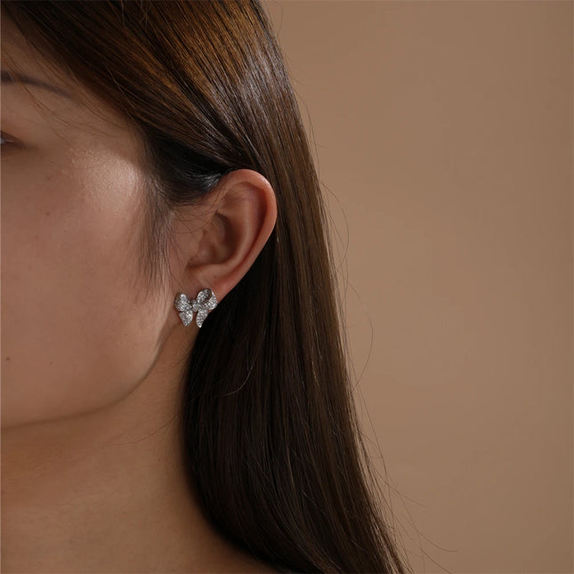 Classic Sweet Cute Bowknot Crystal Zircon Stud Earrings For Women Romantic Trend Delicate Wedding Party - product image 2
