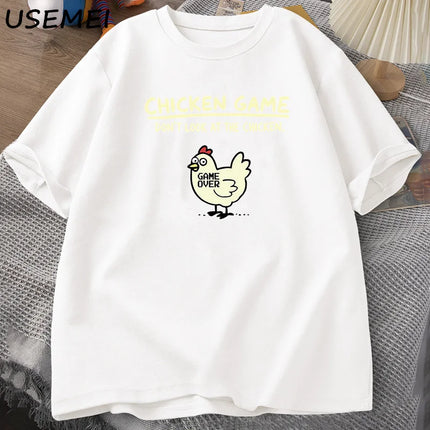 Chicken Game Don't Look At The Chicken Funny T Shirts Cotton Short Sleeve O Neck Graphic Tees Mens Designer Clothes Streetwear