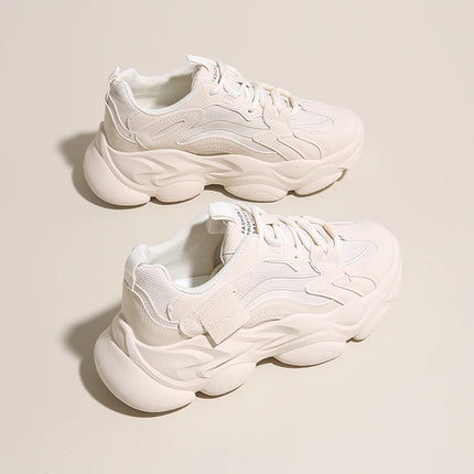 Women New Fashion Platform Sport Shoes Women 2025 New Summer Black Casual Chunky Sneakers Women Mesh Leather Platform Shoes