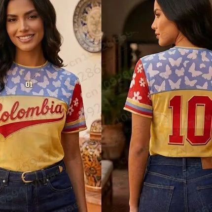 Colombia No.10 Full Body Printed Casual T-Shirt Fashion Sports Street Wear Holiday Party Top Summer Women'S T-Shirt