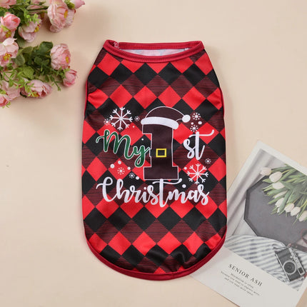 Cute Cat Vest Christmas Pet Costume For Small Medium Dogs Cats Apparel Funny Santa Claus Print Kitten T-shirt Dress Up Clothing