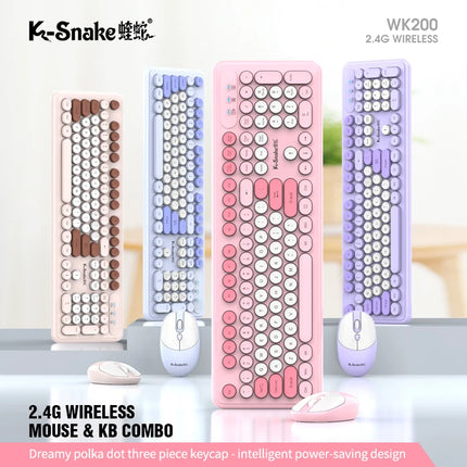 K-Snake WK200 Wireless Keyboard Mouse Set Cute Punk Keycap USB Wireless Business Keyboard Mouse Set Laptop Typing - product i