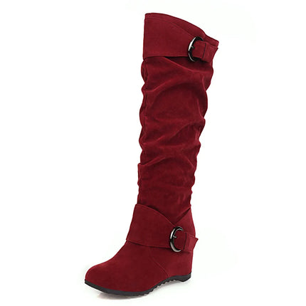 Big size 43 High Quality Wasteland Vintage Brown Maillard style Boots Retro Black Height increased Shoes Women Knee High Boots