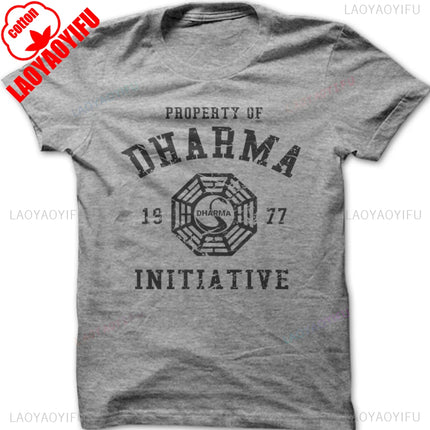 DHARMA Initiative 1977 TV Show LOST Printed Cotton T-shirt Short-sleeve Round Neck Regular Fit Clothes Comfortable Tops