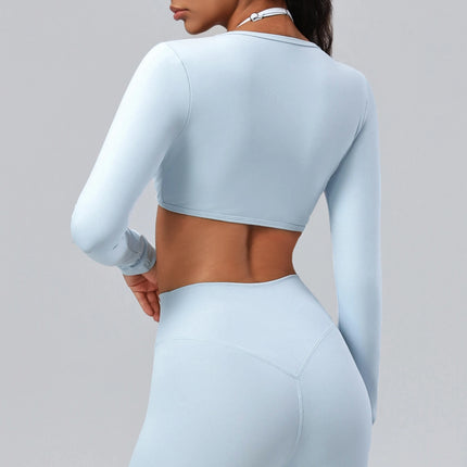 Hearuisavy Women's Sports Crop Top Long Sleeve Yoga Shirt Breathable Quick Dry Fitness Top Gym Pilates Dance Workout Wrap Tops