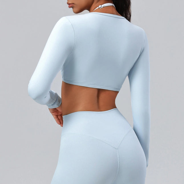 Hearuisavy Women's Sports Crop Top Long Sleeve Yoga Shirt Breathable Quick Dry Fitness Top Gym Pilates - product image 2
