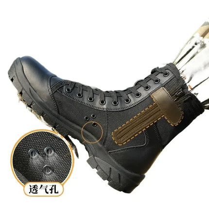 Summer Mesh Breathable Training Boots High Top Security Shoes Outdoor Tactical Boots Men's Ultra Light Land Boots Easy Zip Mens