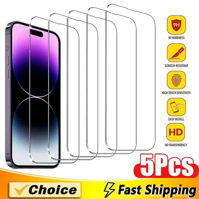 5 Stück Panzerglas für iPhone 15 13 11 12 14 Pro Max Mini Displayschutzfolie für iPhone 16 17 8 Plus X XR XS MAX Schutzglas