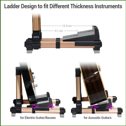 Foldable Aluminum Guitar Stand - Adjustable Floor Stand for All Types of Guitars Bass Ukulele Violin Banjo, Easy to Carry,Sturdy