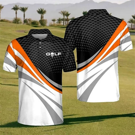 Fun Colorful Golf Pattern Polo Shirt For Men Stripe Grid 3D Print Tees Summer Casual Street Short Sleeve Loose T-Shirt Lapel Top