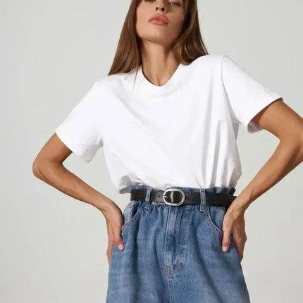 Summer 100% Cotton T-shirt Bottoming Basic Fashionable Solid Short Sleeve Loose Tops Shirts 230g/㎡ Tops