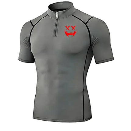 Men's Quick Dry Breathable Quarter Zip Polo Shirts Slim Fit Stretch Short Sleeve Stand Collar Workout Training Sport GYM