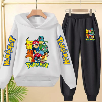 Children Kawaii Pokemons Long sleeves Hoodie Boy Girl 3-12Yrs Clothing Pikachu Sweatshirt Top+Pants Two-piece Casual Jogging Set