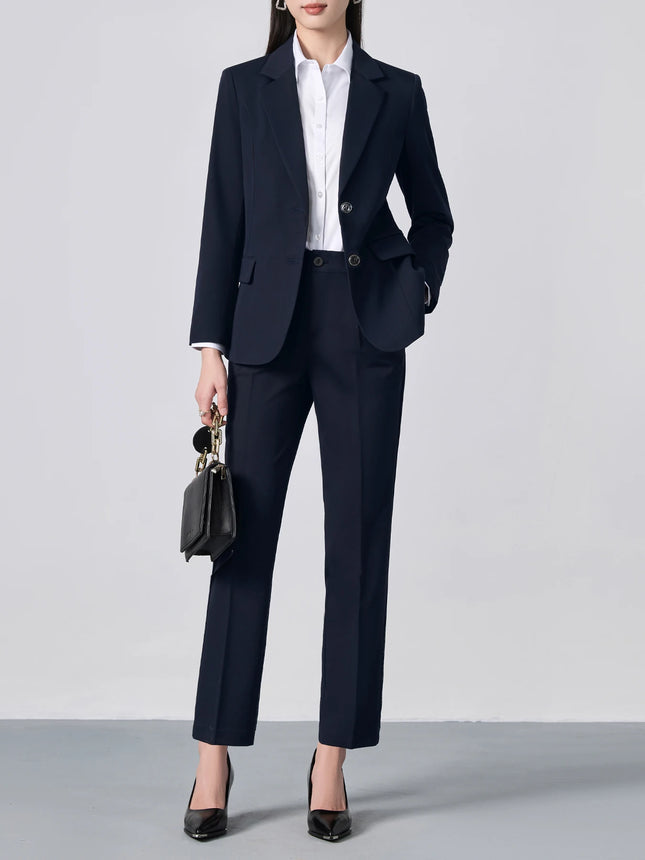 Single-Breasted Notch Lapel Suit Set: Slim-Fit Blazer & Formal Trousers, Minimalist Commuter Style with