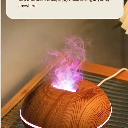 HOMEFISH 200ML Flame Aroma Diffuser with 7 Colors Night Light Portable Wood Grain USB Humidifier Cool Mist Essential Oil Fragran