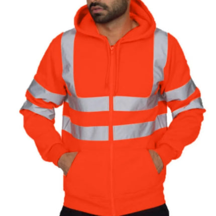 New Men's Reflective Strip Hoodie Jackets Spring Autumn Zipper Long Sleeve Fleece Sweatshirts High Visibility Night Work Jackets