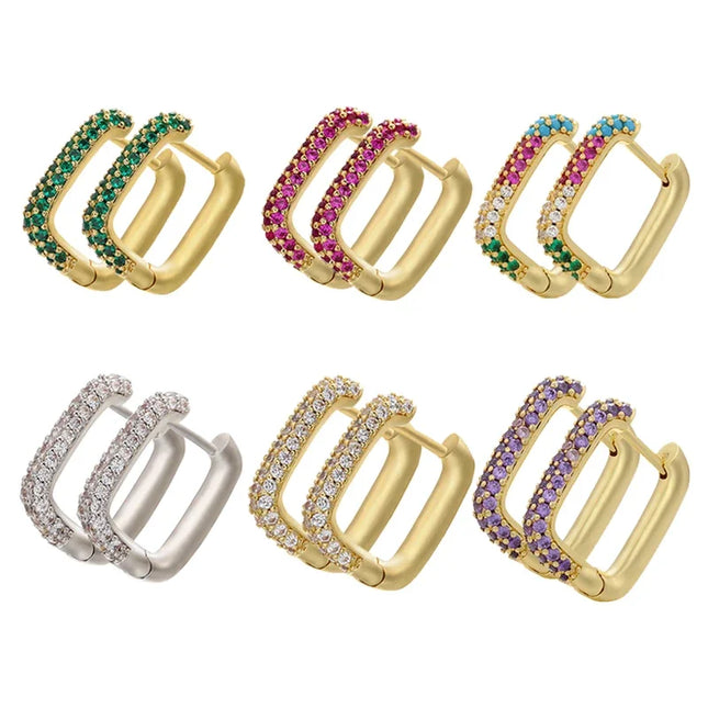 ZHUKOU Hoop earrings gold color silver color small hoop earrings crystal women rainbow earrings Fashion - product image 2