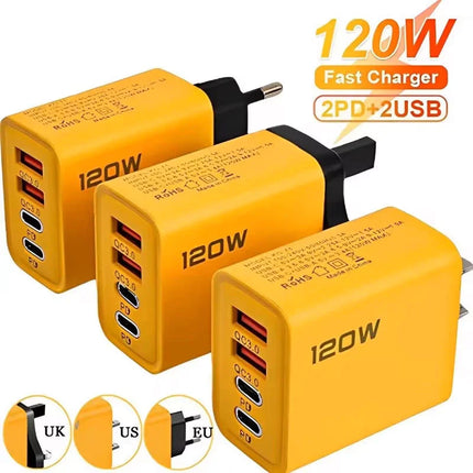 4-Port USB C PD Charger Quick Charge 3.0 Type C Fast Charging Adapter for iPhone 16 15 Samsung Xiaomi Huawei - Mobile Phone Chargers