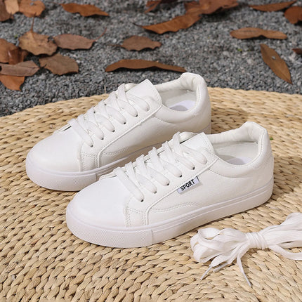 White Shoes Women's Spring Autumn Flat Bottom Leather Sneakers Casual Lace Up Students College Style Board Shoes Female