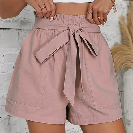 2026 Summer New Style Casual Commuter Style Ruffled High-Waisted Wide-Leg Shorts with Tie-Waist Slimming Effect Loose A-Line Shorts Suitable for Young Women