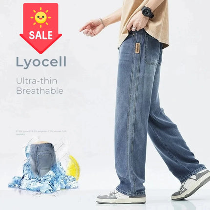Stretch Jeans Men's 2024 New Lyocell Fabric High Quality Soft Loose Wide Pants Elastic Waist Casual Denim Trousers Streetwear