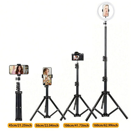 1pc 63-inch With Foldable Tripod & Phone Holder Clip 160.02 Cm Multifunctional Tripod, Tripod For Phone And Camera
