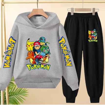 Children Kawaii Pokemons Long sleeves Hoodie Boy Girl 3-12Yrs Clothing Pikachu Sweatshirt Top+Pants Two-piece Casual Jogging Set