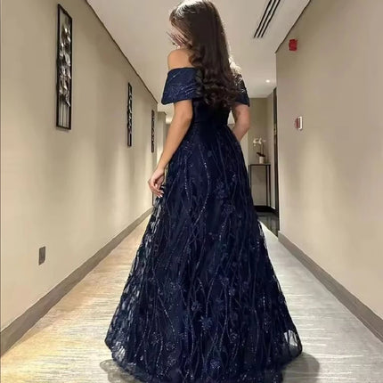 Customized Ball gown Sparkle Off-the-shoulder Cocktail Sequin Flowers Occasion Evening Gown vestido feminino festa luxo