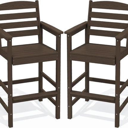Two Piece Set High Top Patio Adirondack Chairs, Balcony Height Outdoor Barstool Seating Combination with Footrest for Backyard Garden Poolside Bistro Lawn, Coffee