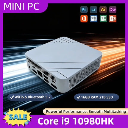 Core i9-10980HK Mini PC 32GB RAM 2TB NVMe SSD Triple 4K Display Desktop WiFi6 High Performance Office Home Small Computer