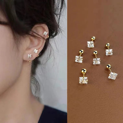 1 Pair 3/4/5/6/7/8mm Simple Shiny Stainless Steel Square Cubic Zirconia Square Stud Earrings for Men Women Ear Accessories Gift