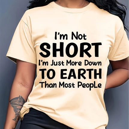 I'm Not Short Tee, Funny Down To Earth Quote Purple Top