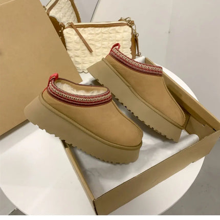 Snow Boots Women 2026 Winter New Short Cashmere Warm Thick-soled Shoes Without Heels Wool Half Slippers Women's Cotton Shoes